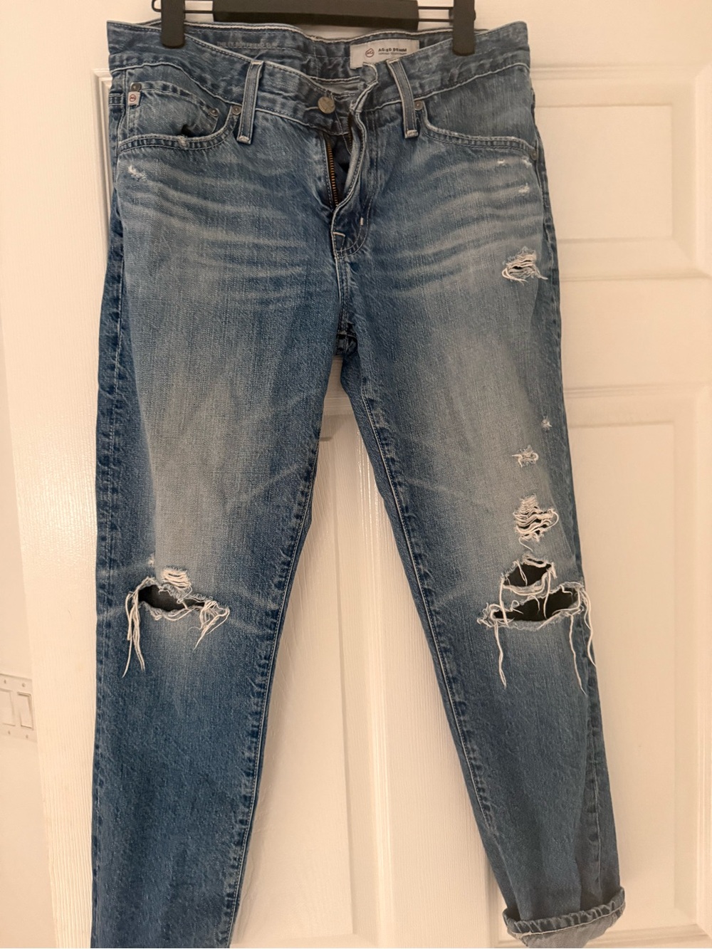 AG Adriano Goldschmied Jeans Women 27R Blue Ex Boyfriend Slouchy Slim Distressed